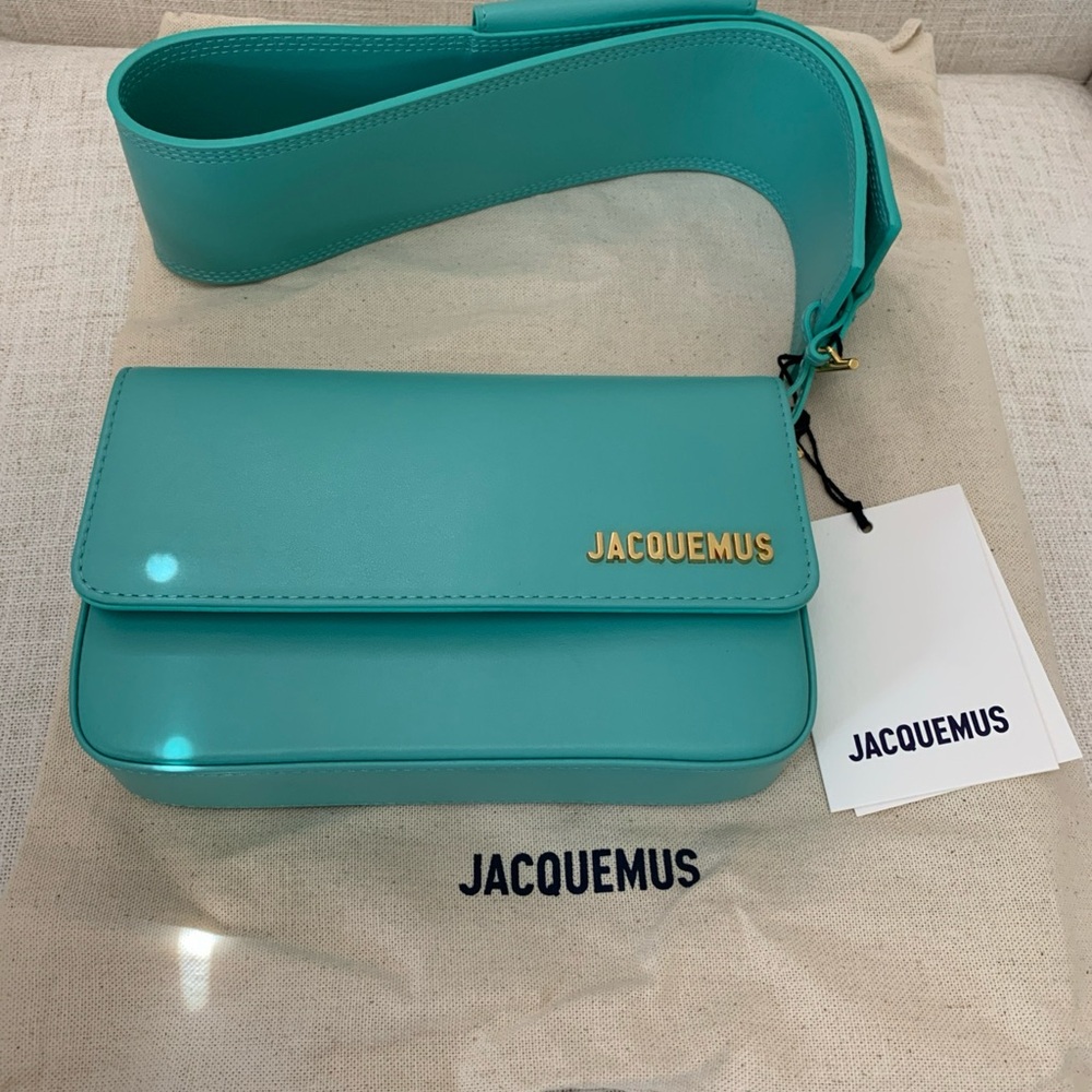 Jacquemus Le Carinu Turquoise Leather Shoulder Bag NWT